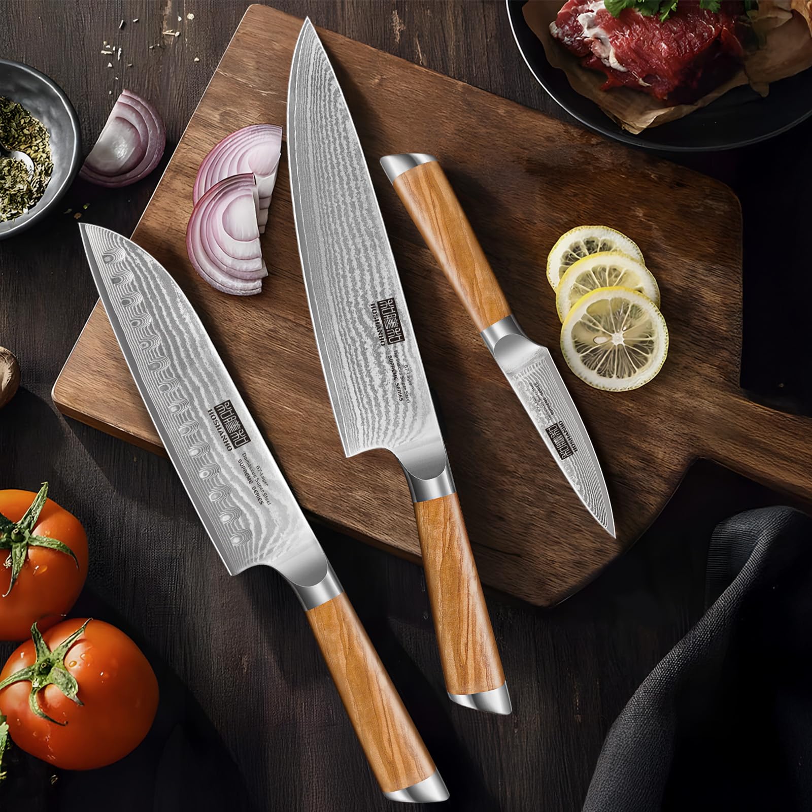 Mango ergonómico de olivo HOSHANHO, agarre cómodo para uso prolongado