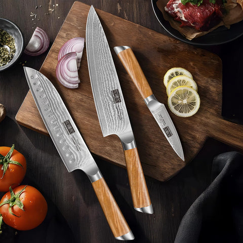 Mango ergonómico de olivo HOSHANHO, agarre cómodo para uso prolongado