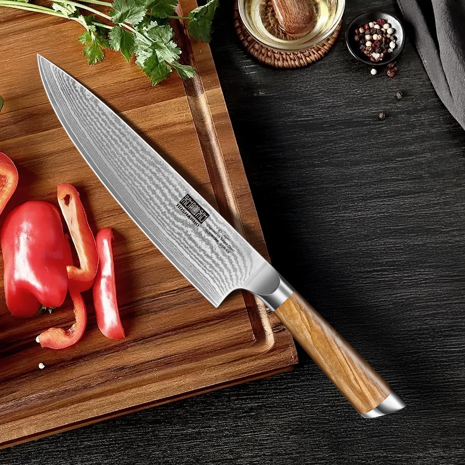 Mango de olivo ergonómico HOSHANHO para agarre estable y reducción de fatiga.