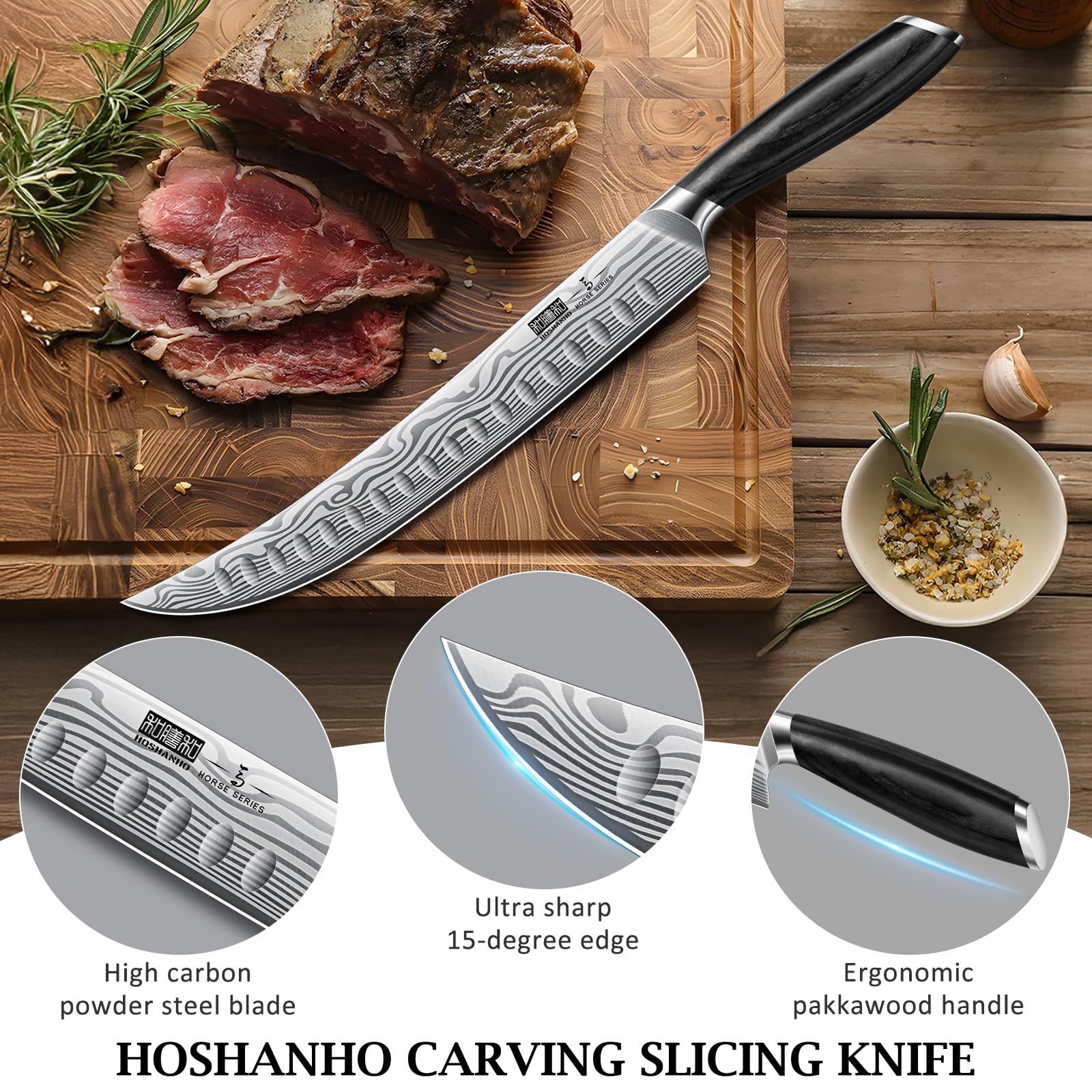 Mango HOSHANHO pakkawood ergonómico para manejo cómodo y equilibrio óptimo