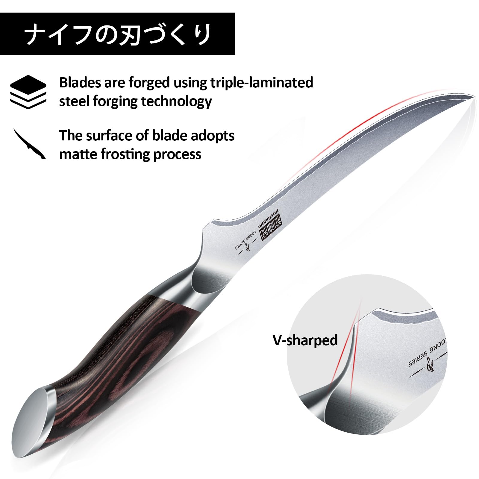 Mango de pakkawood ergonómico para un agarre cómodo.
