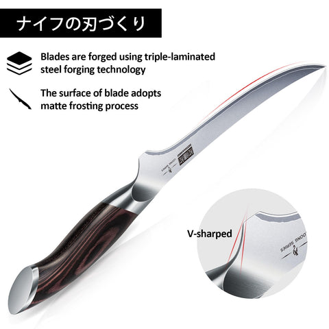 Mango de pakkawood ergonómico para un agarre cómodo.