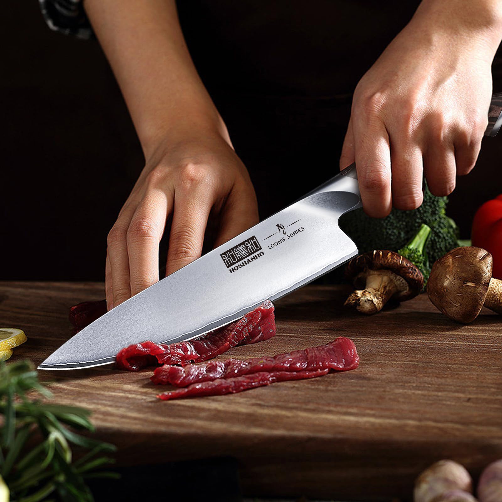 Mango ergonómico de pakkawood Hoshanho para un agarre cómodo