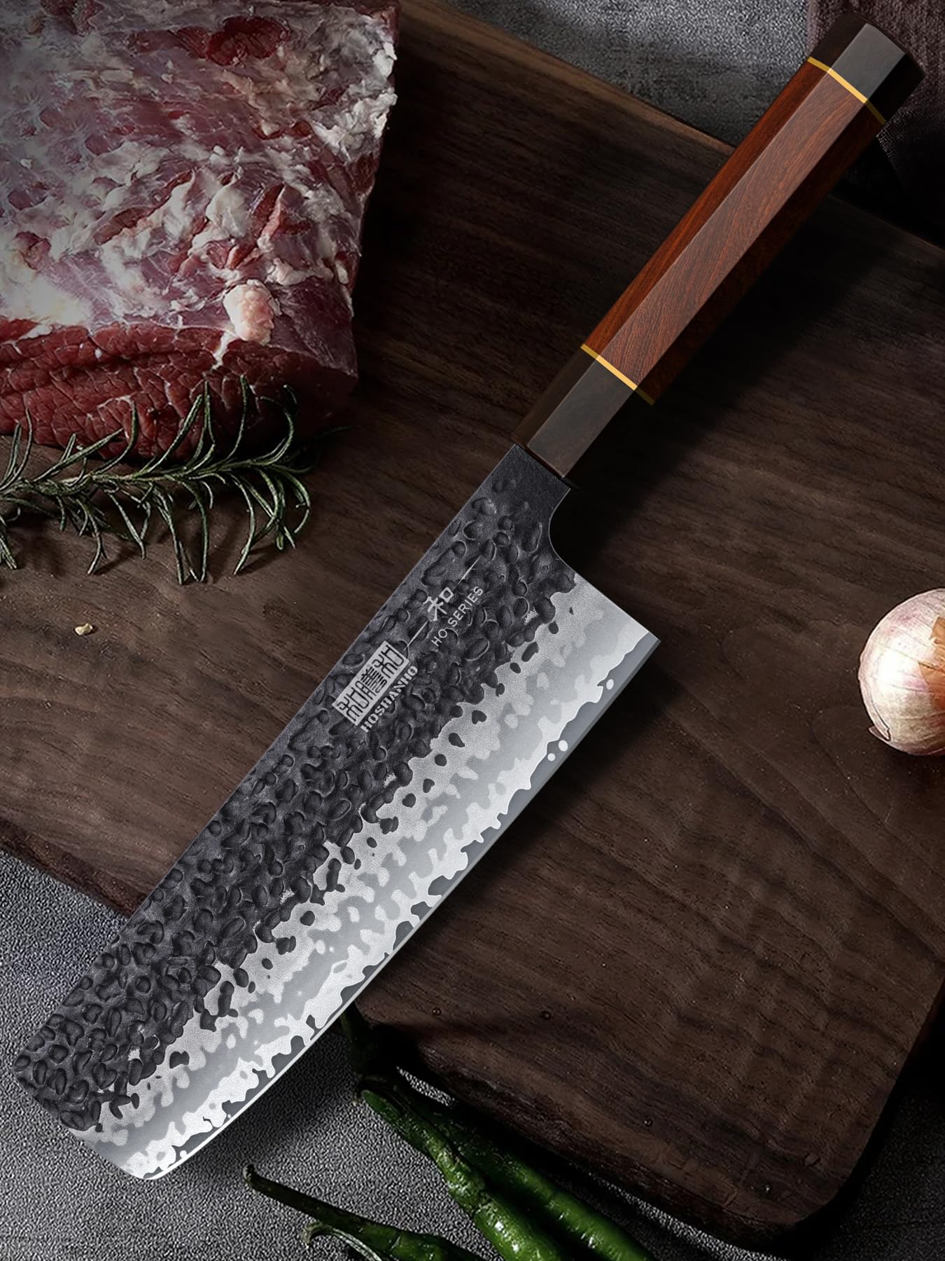 HOSHANHO Nakiri: acabado negro oxidado aporta estilo y durabilidad
