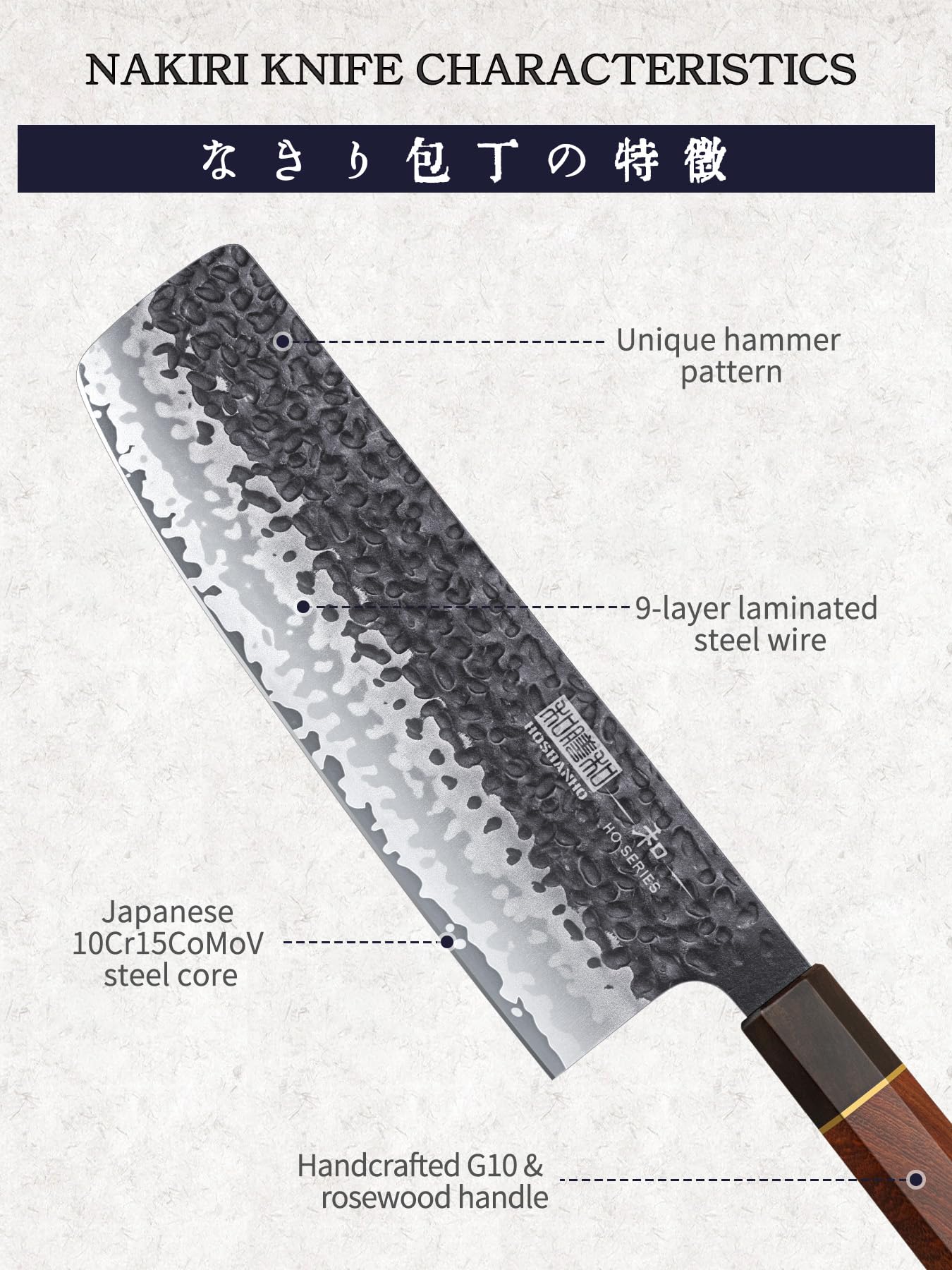 HOSHANHO Nakiri: mango-ergonomico-de-palorrosa para agarre cómodo