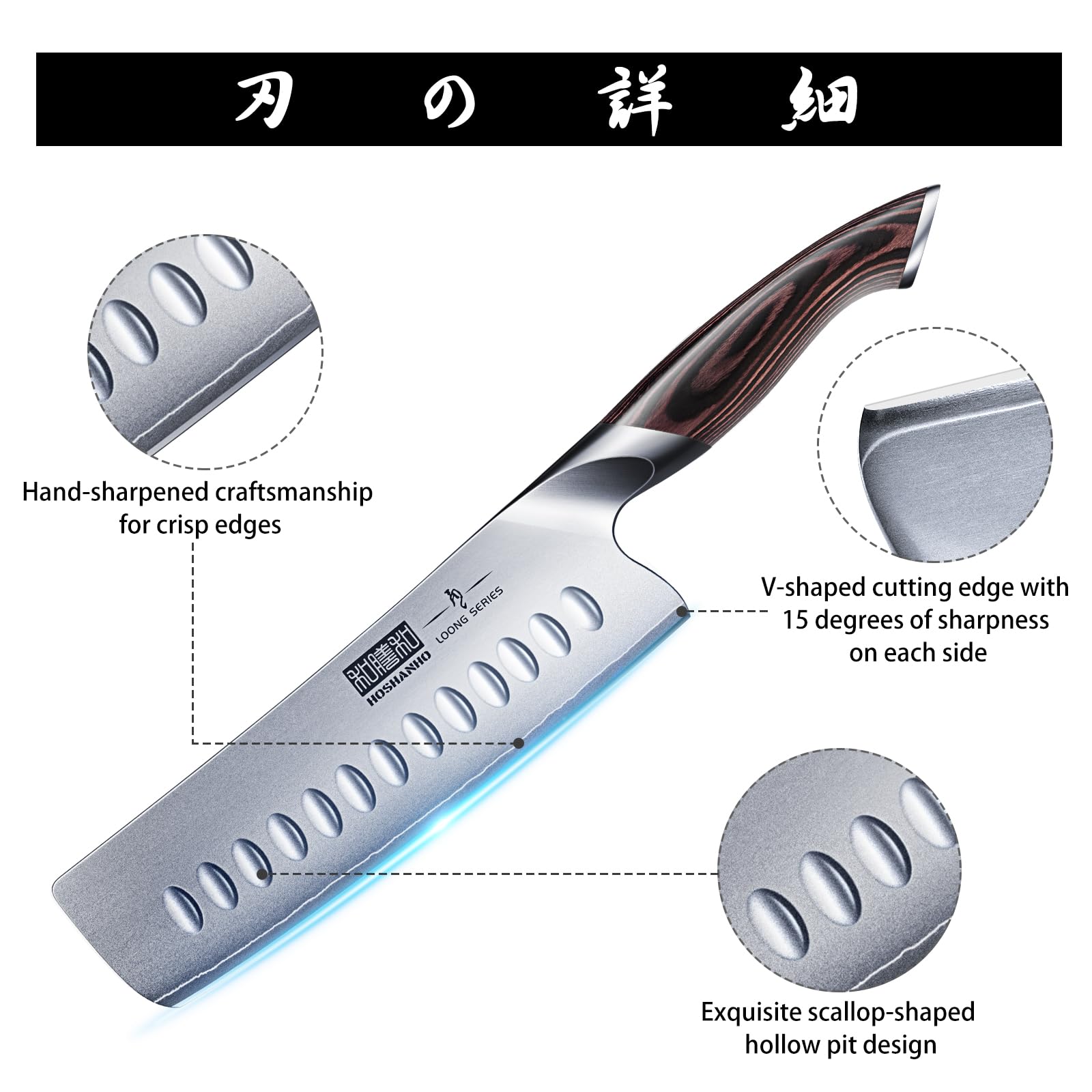Mango pakkawood ergonómico de HOSHANHO Nakiri para agarre cómodo