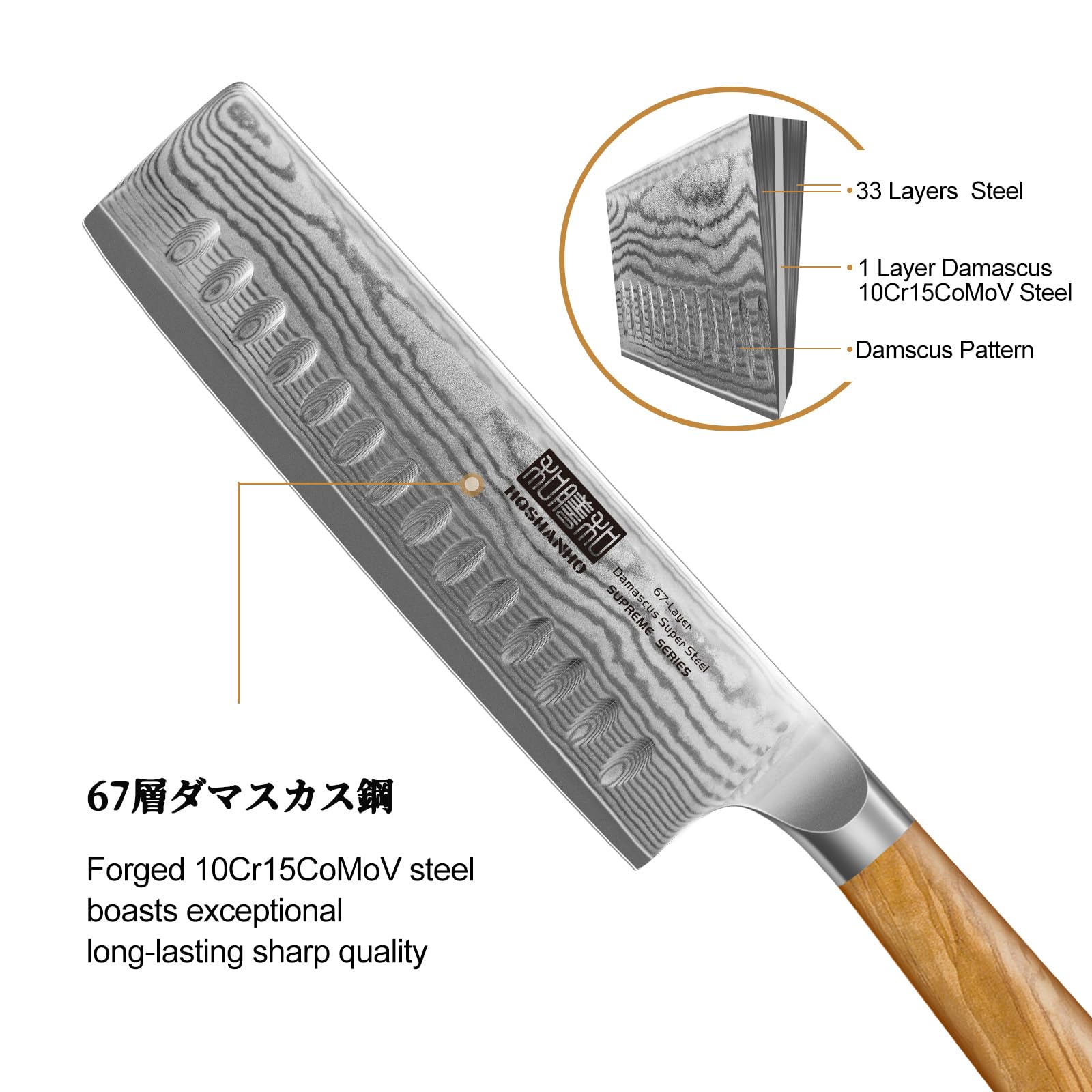 Mango de olivo ergonómico HOSHANHO para agarre cómodo durante cocción.