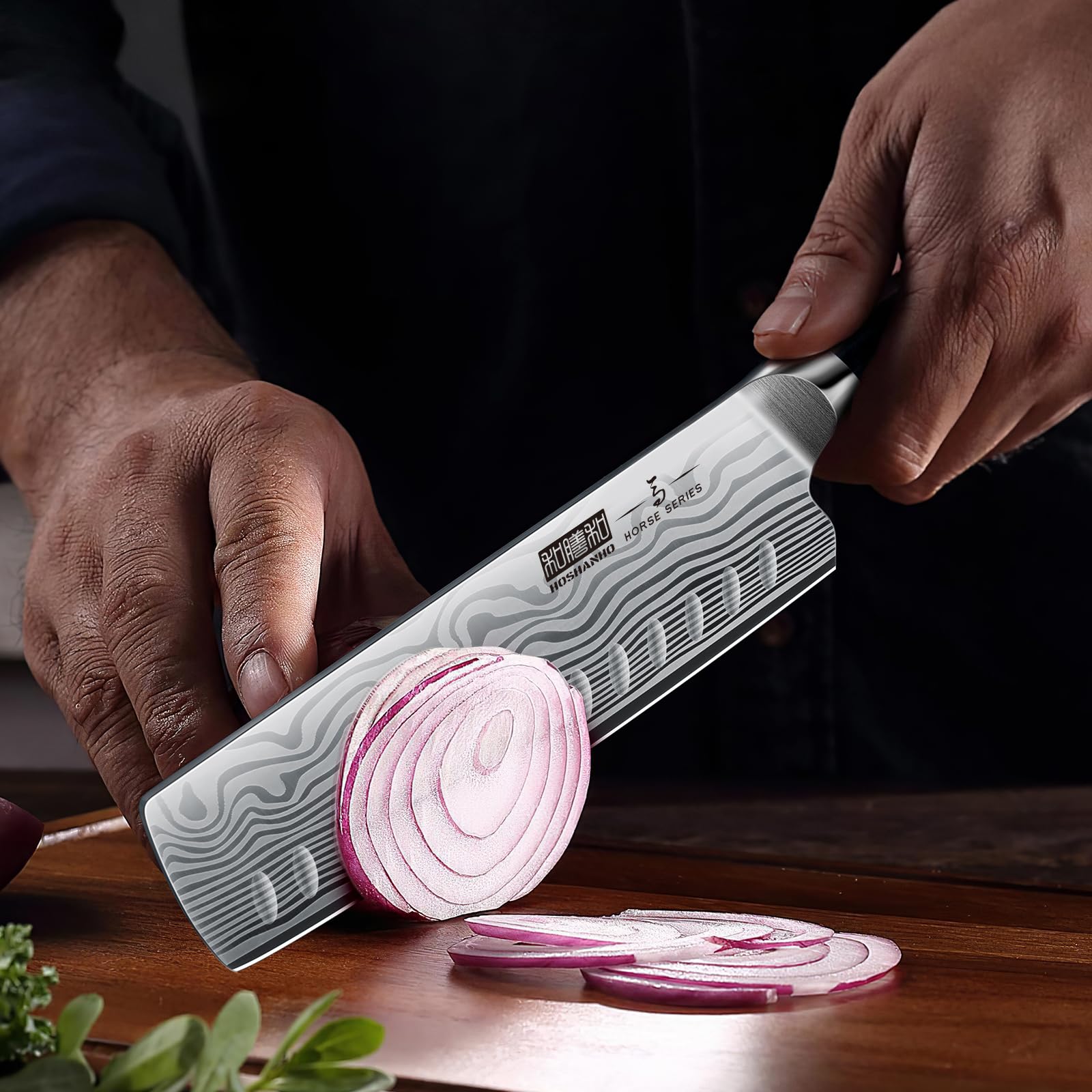 Uso diario en la cocina con Nakiri HOSHANHO para verduras y hierbas