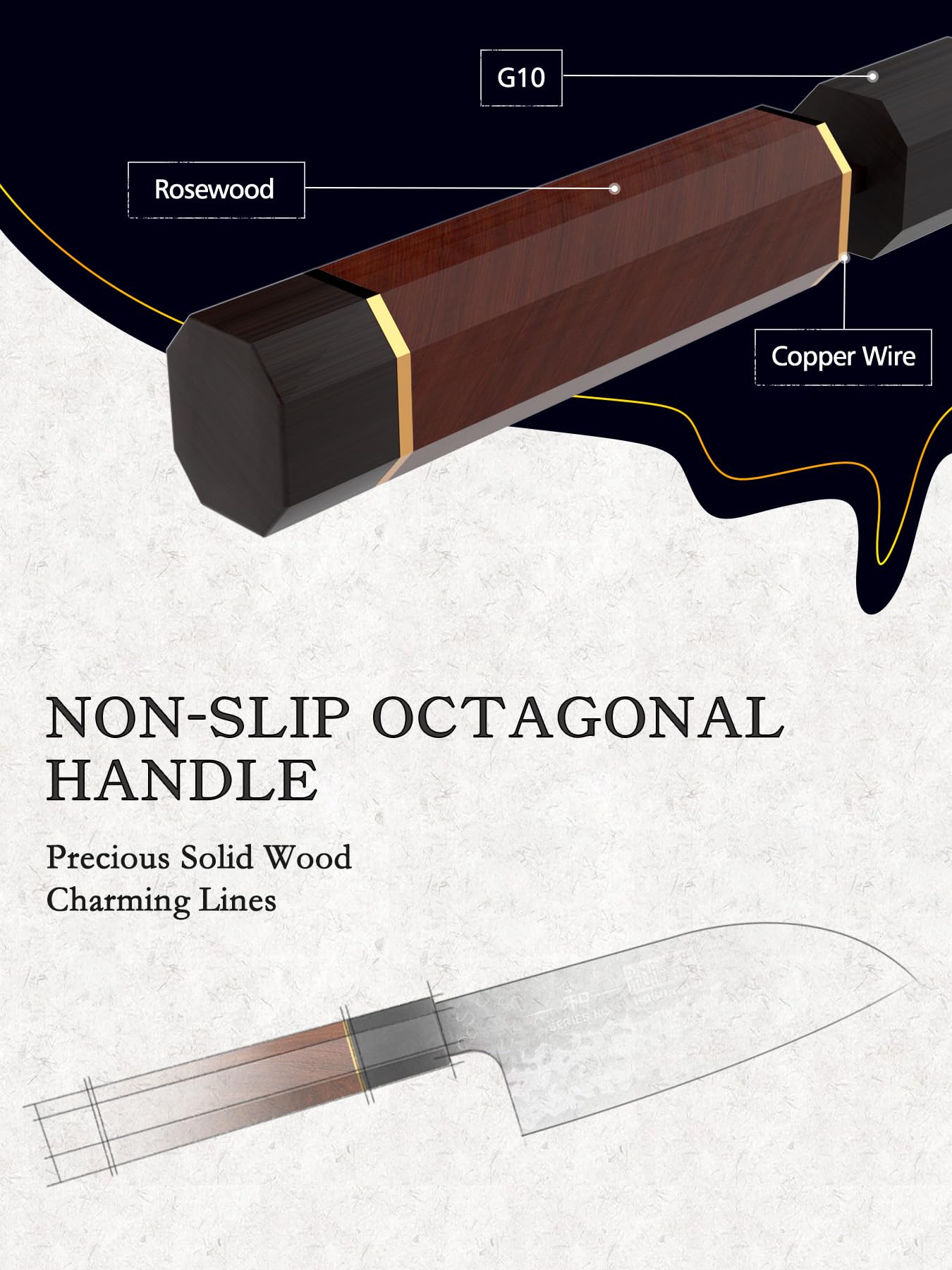 Cuchillo HOSHANHO Santoku 5p mango de madera de rosa para agarre cómodo