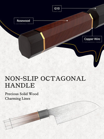 Cuchillo HOSHANHO Santoku 5p mango de madera de rosa para agarre cómodo