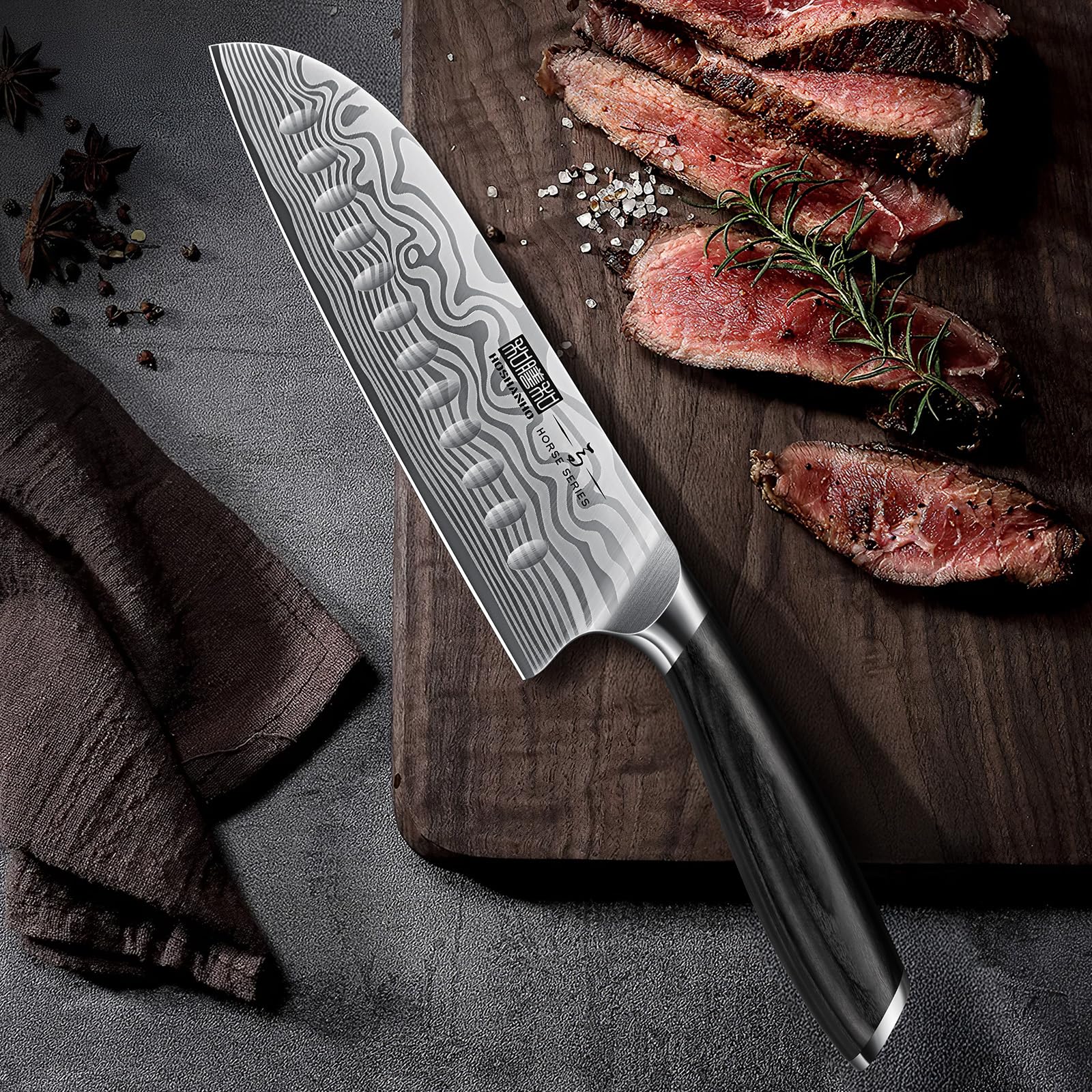 HOSHANHO Santoku 7 pulgadas, ideal para corte diario de verduras, carnes y pescados.
