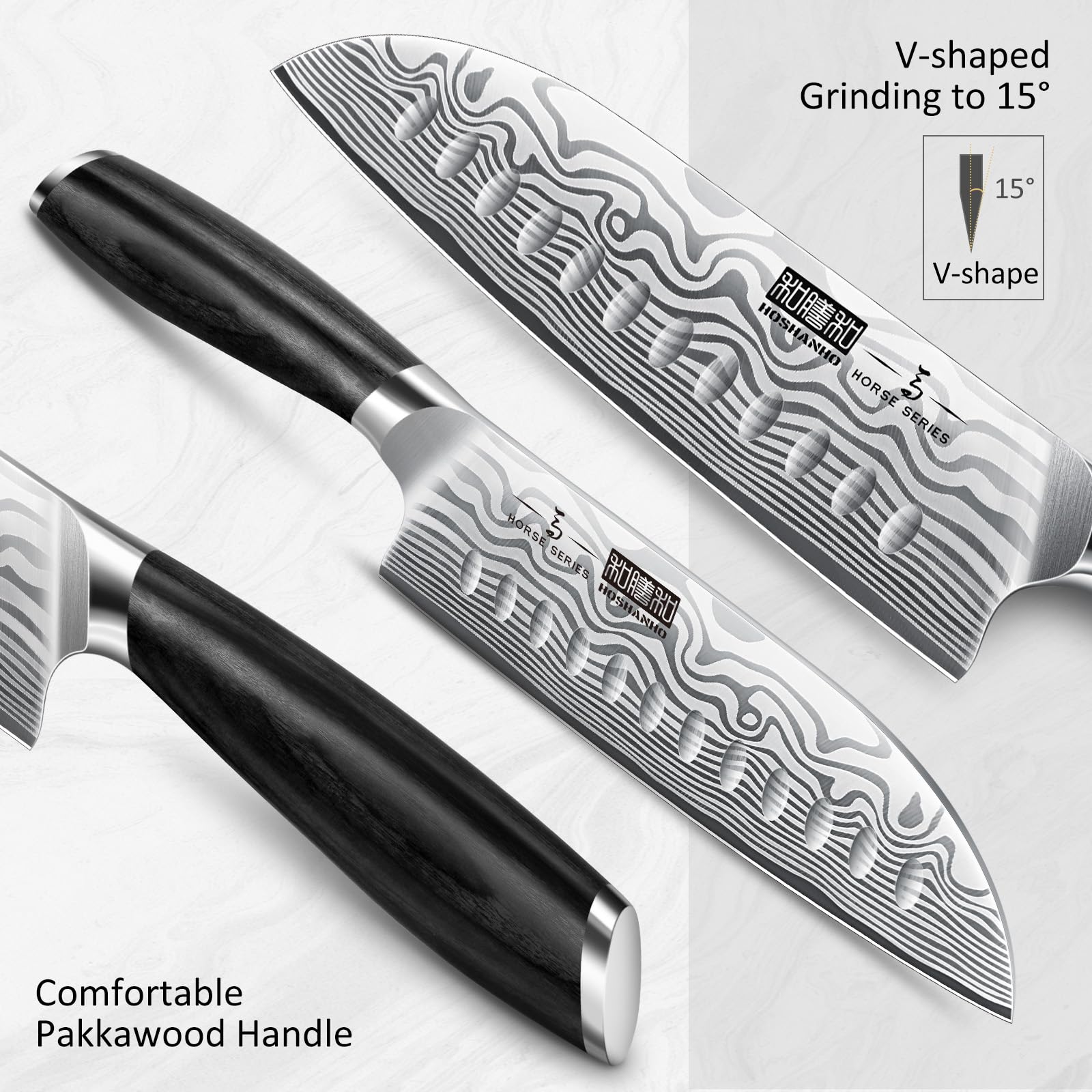 HOSHANHO Santoku 7 pulgadas, diseño pakkawood con acabado premium y duradero.