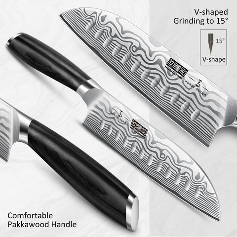 HOSHANHO Santoku 7 pulgadas, diseño pakkawood con acabado premium y duradero.