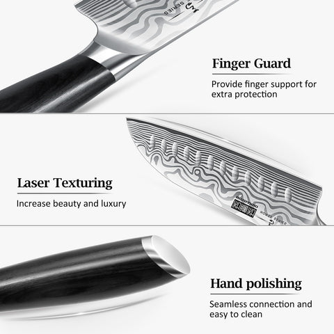 HOSHANHO Santoku 7 pulgadas, hoja acanalada para evitar que se peguen las lonchas.