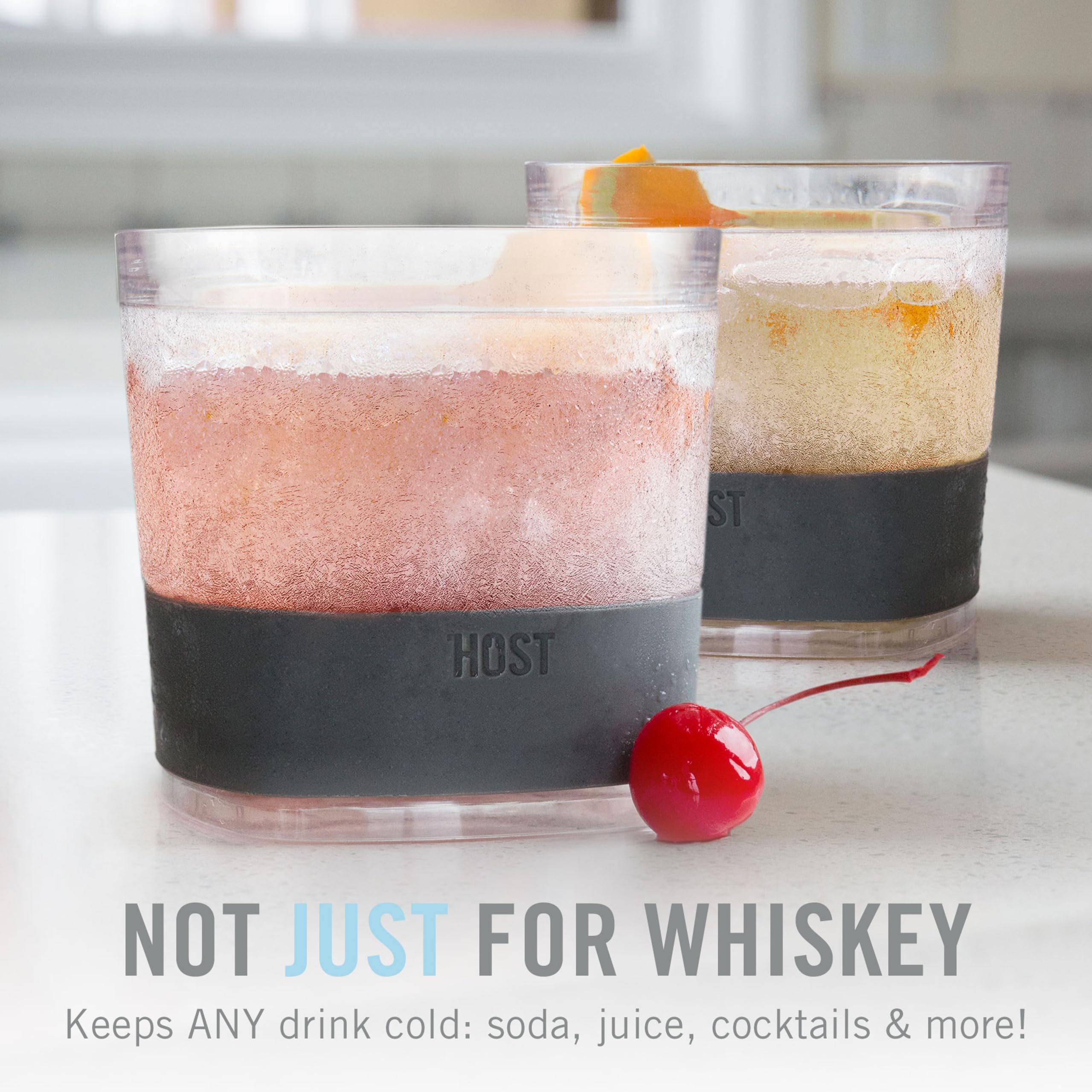 Host Whiskey Freeze utiliza gel de enfriamiento para mantener bebidas frias sin dilucion.
