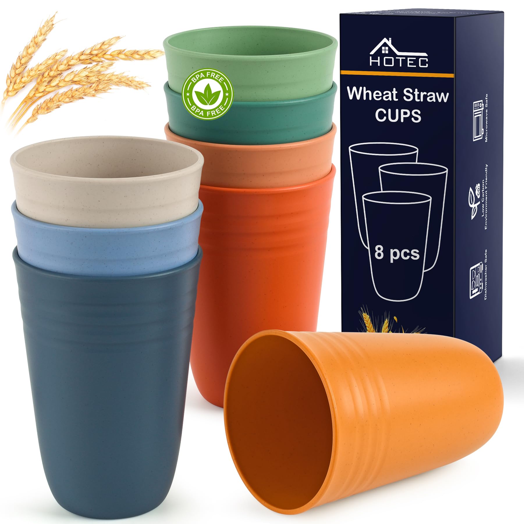 Conjunto HOTEC de ocho copas de 15oz para uso diario, coloridas y duraderas.