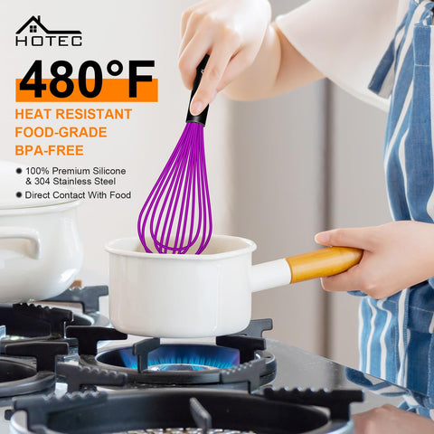Batidor HOTEC de silicona 10.5 pulgadas, cómodo para batidos y salsas.
