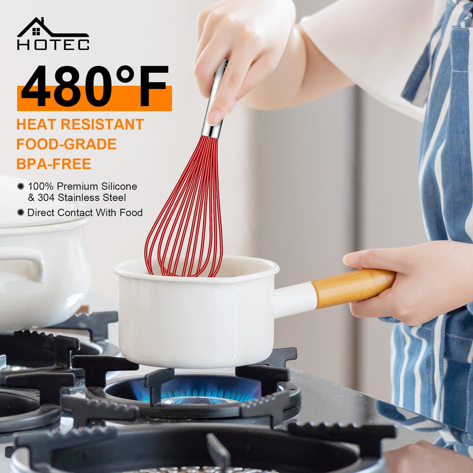 BATIDOR HOTEC silicona 10 pulgadas, mango ergonómico para uso prolongado.