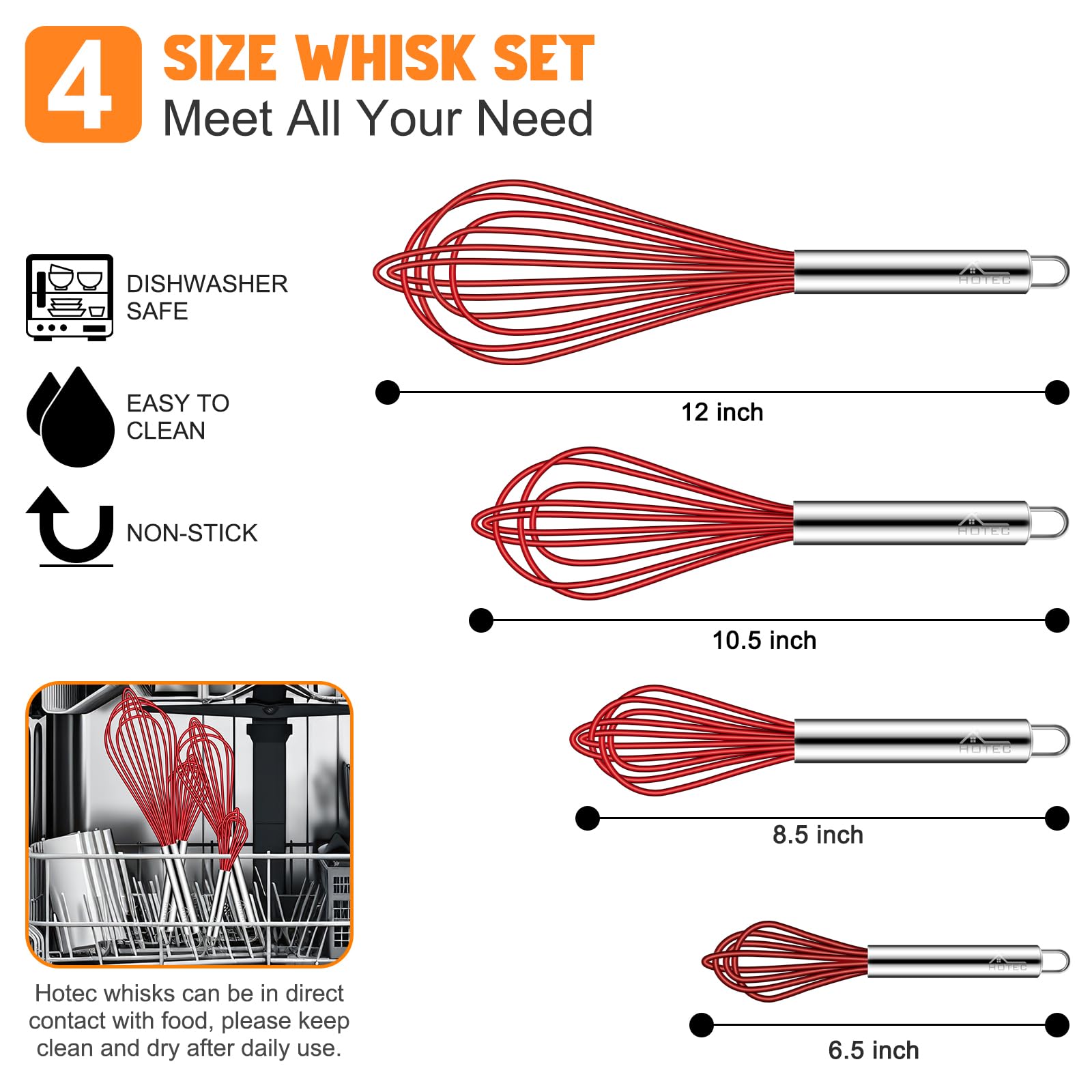 BATIDOR HOTEC silicona 12 pulgadas, ideal para salsas y emulsiones suaves.