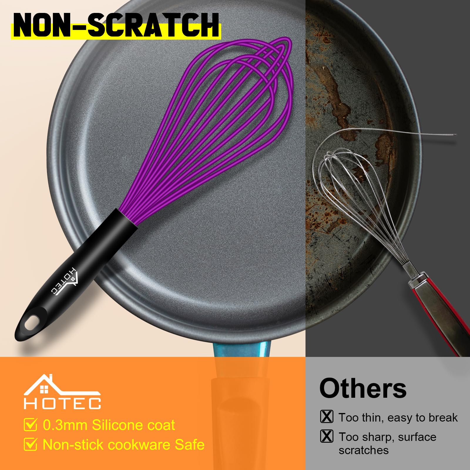 Batidor HOTEC de silicona 6.5 pulgadas, ideal para salsas rápidas.