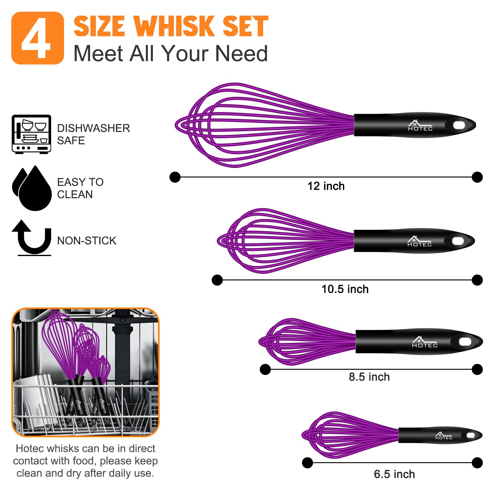 Batidor HOTEC de silicona 8.5 pulgadas, perfecto para mezclar recetas pequeñas.