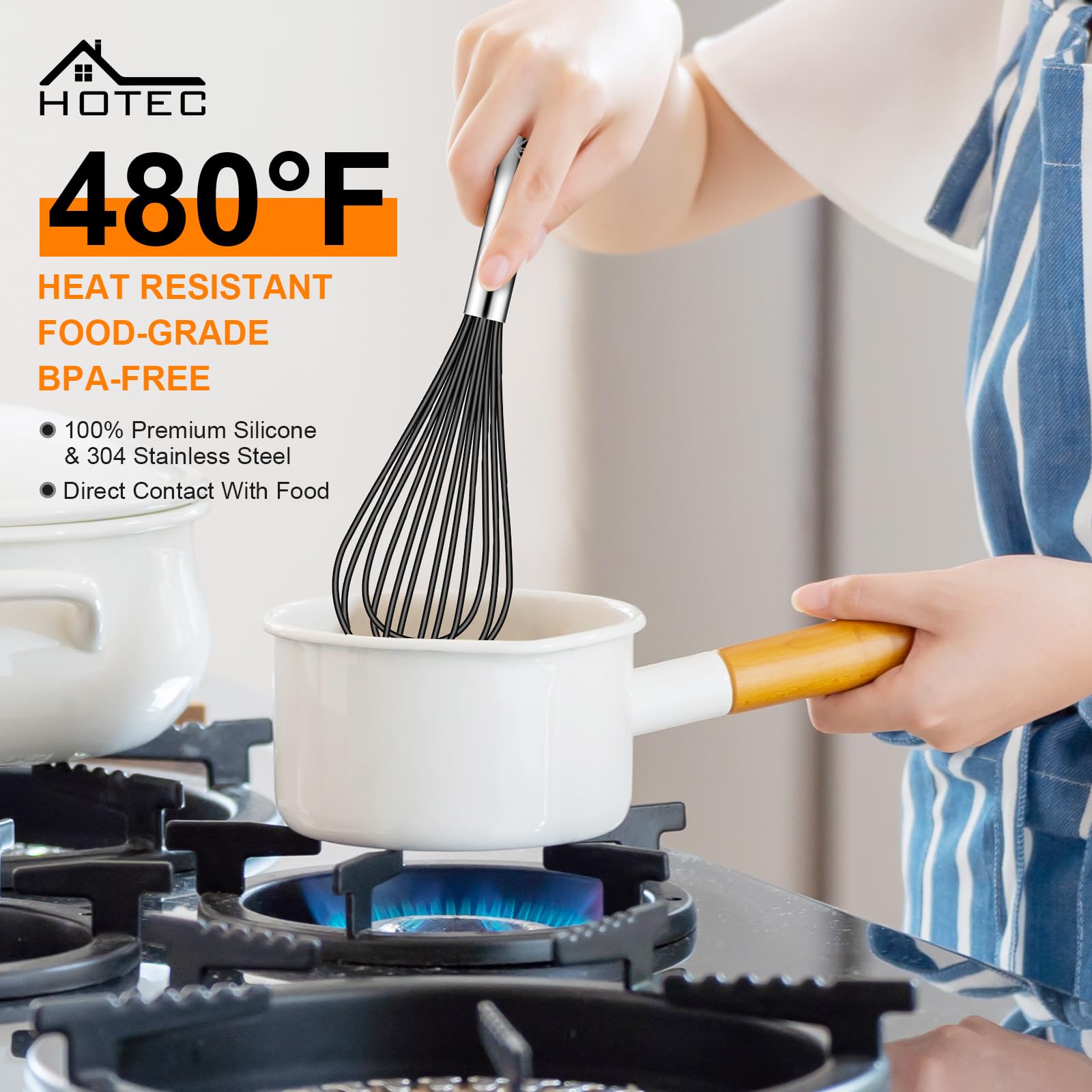 Batidor HOTEC de 10 pulgadas, ideal para salsas y caldos cremosos