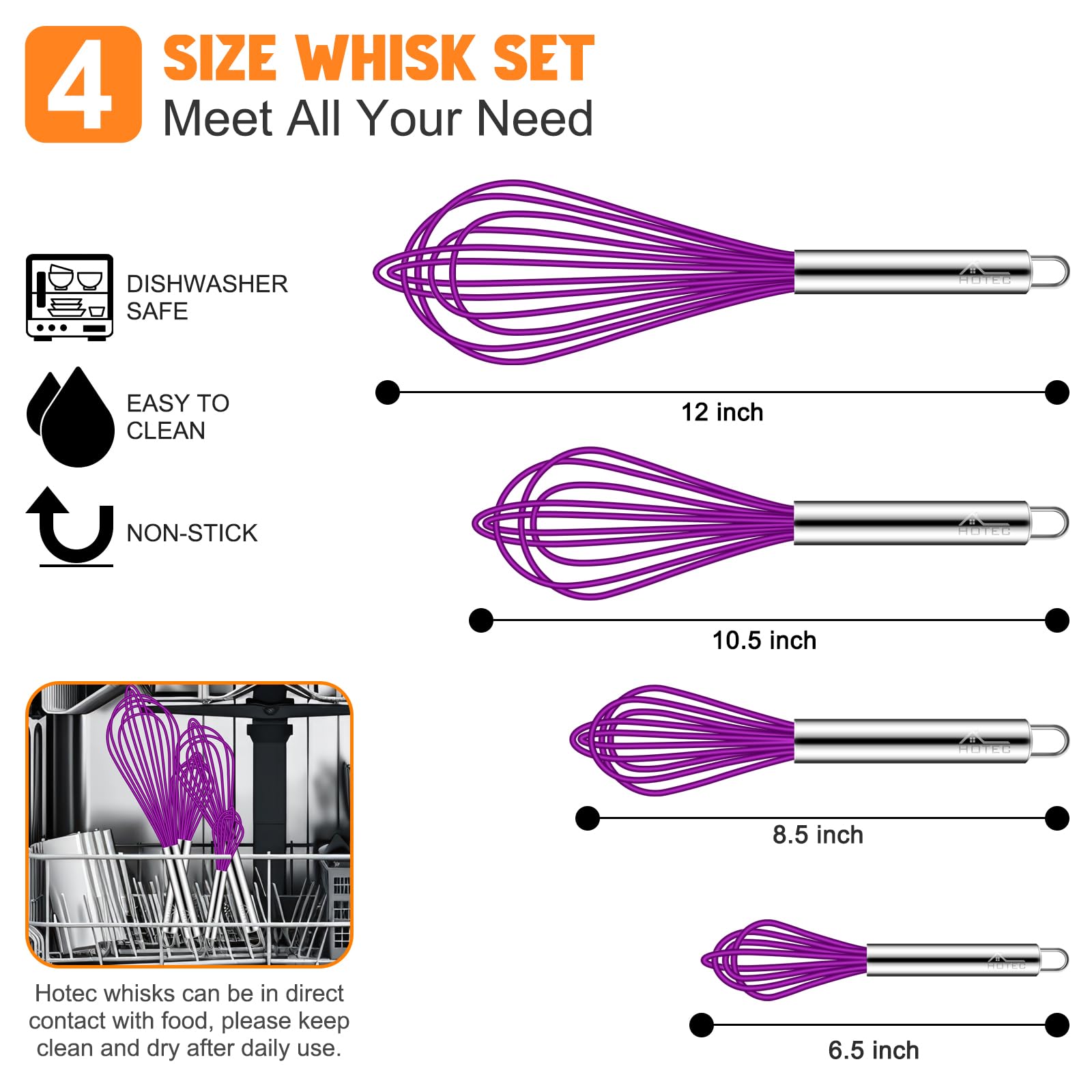 HOTEC batidor silicona de 10 pulgadas para emulsiones y batidos sin rayar superficies.