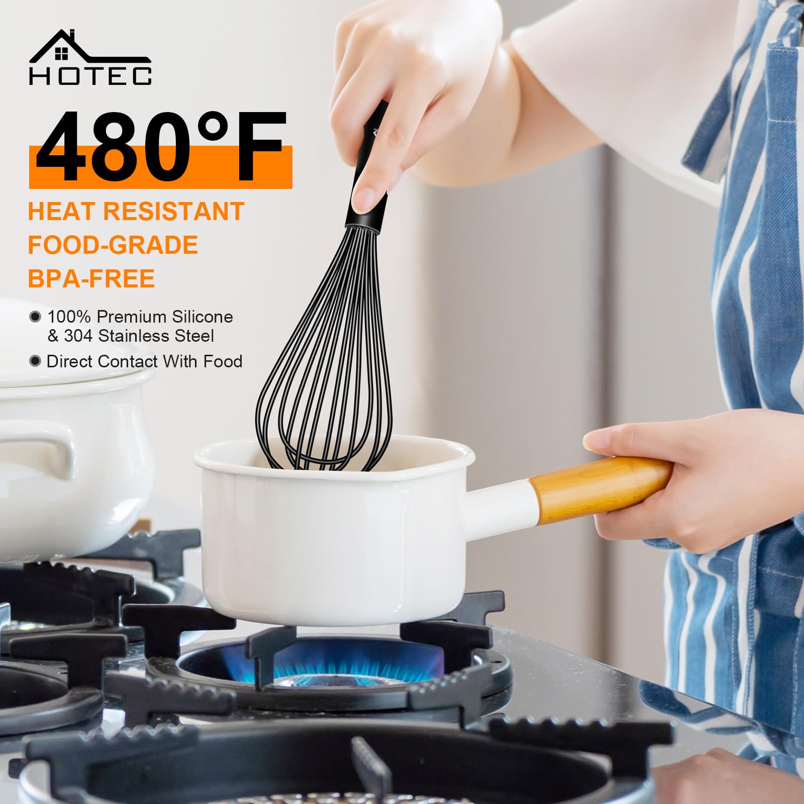 HOTEC batidor de silicona 10,5 pulgadas, ideal para boles grandes y sartenes.