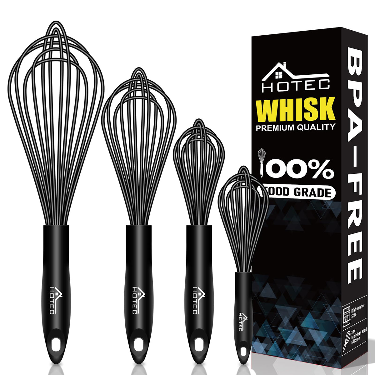 HOTEC batidor de silicona 12 pulgadas con mango ergonómico para batir sin rayar.