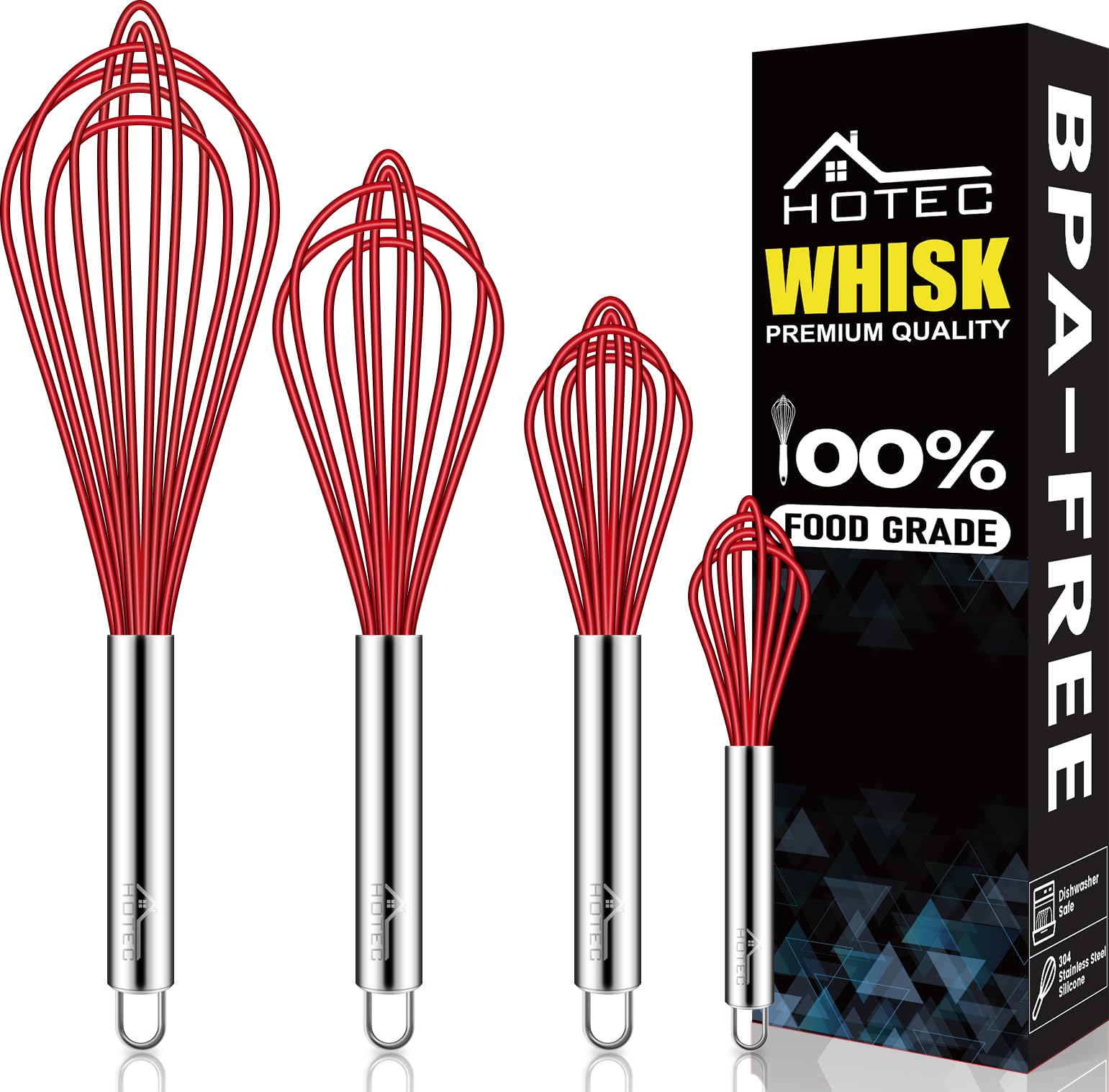 BATIDOR HOTEC de silicona, set 4 piezas, protege ollas antiadherentes y ofrece uso versátil.