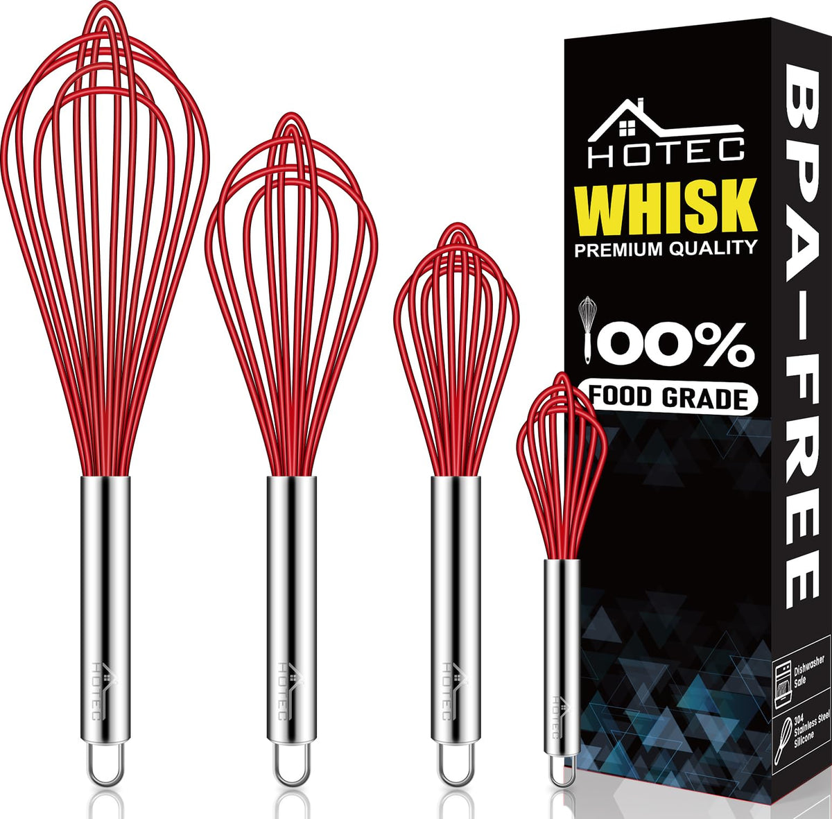BATIDOR HOTEC de silicona, set 4 piezas, protege ollas antiadherentes y ofrece uso versátil.
