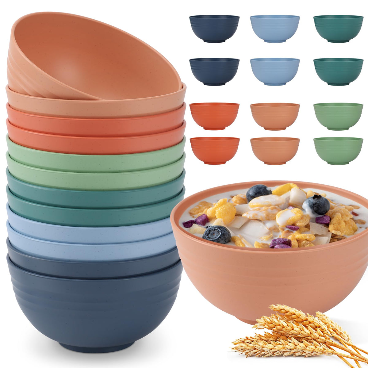 Hotec bowls 12-pack colores vivos 26oz, ideales para desayunos y comidas al aire libre.