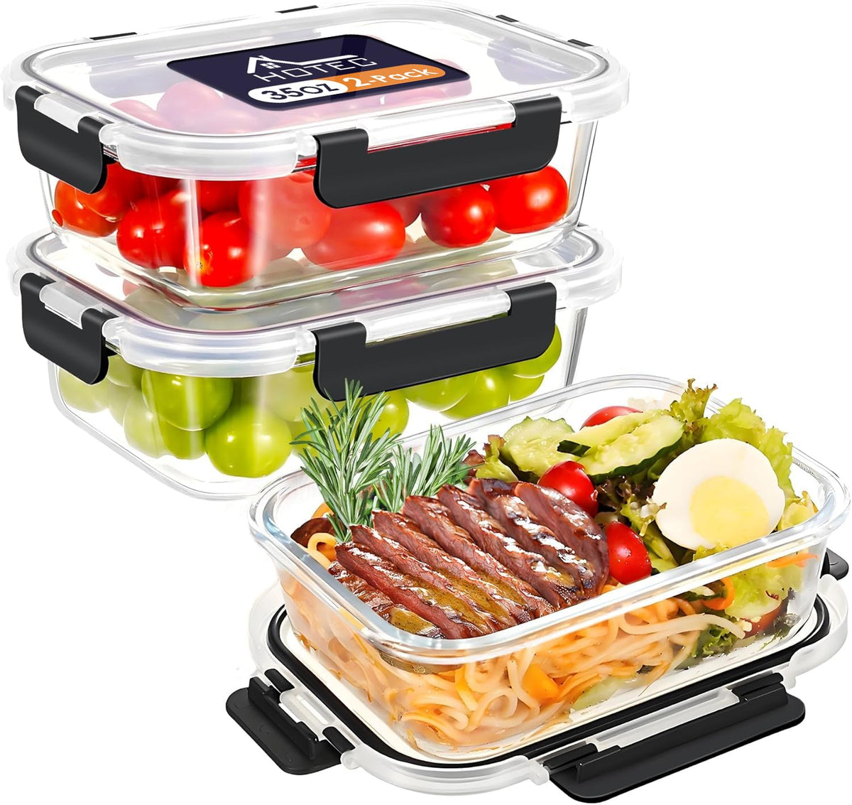 Envase HOTEC de vidrio 35oz con tapa hermética para guardar comidas.