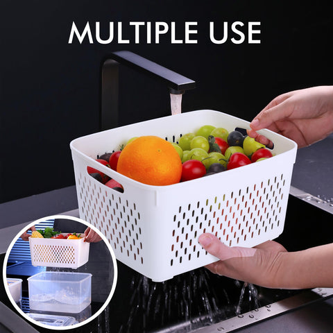 Conjunto HOTEC con cesta de drenaje integrada para lavar frutas y verduras.