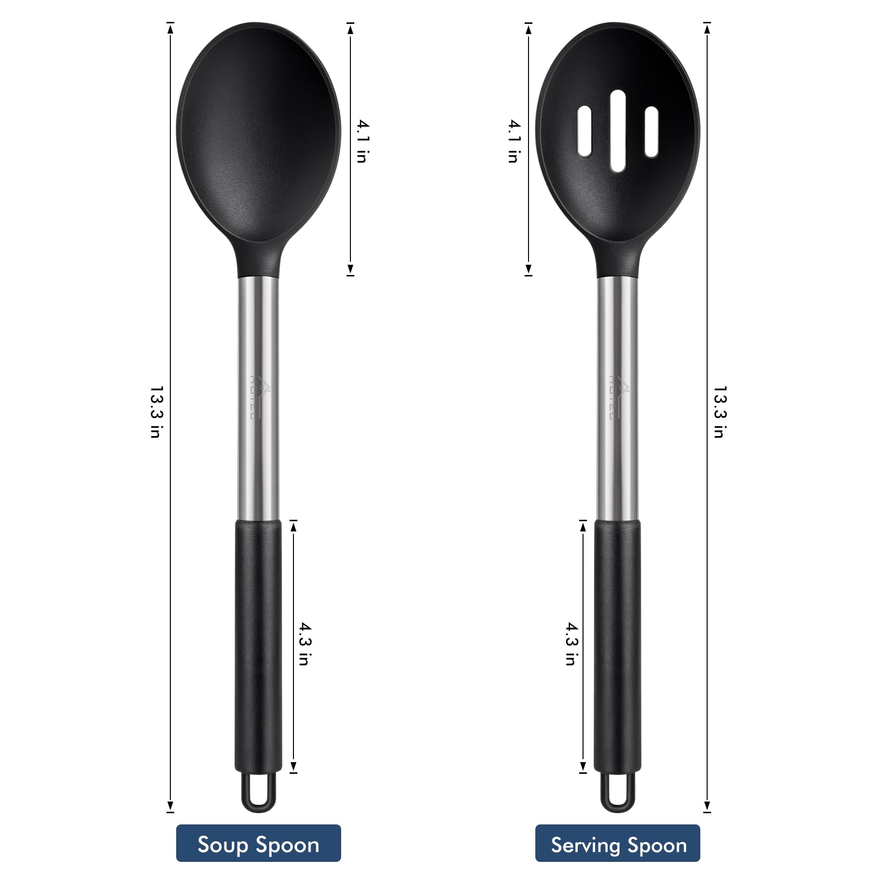Cucharas HOTEC de silicona escurridora, perfectas para escurrir líquidos y retirar delicados.