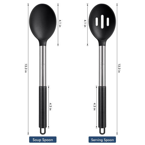 Cucharas HOTEC de silicona escurridora, perfectas para escurrir líquidos y retirar delicados.