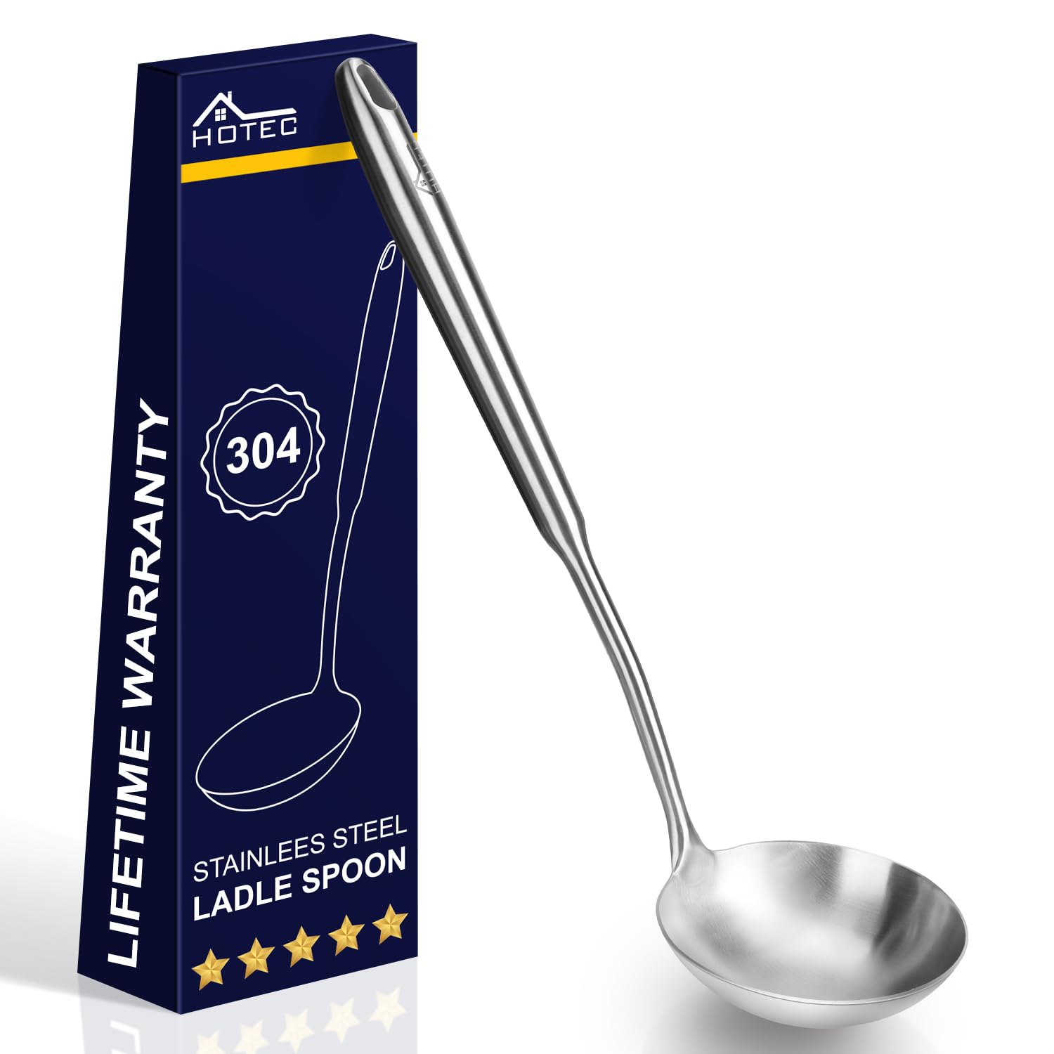 HOTEC cucharón de sopa en acero inoxidable 304, duradero para uso diario en la cocina.