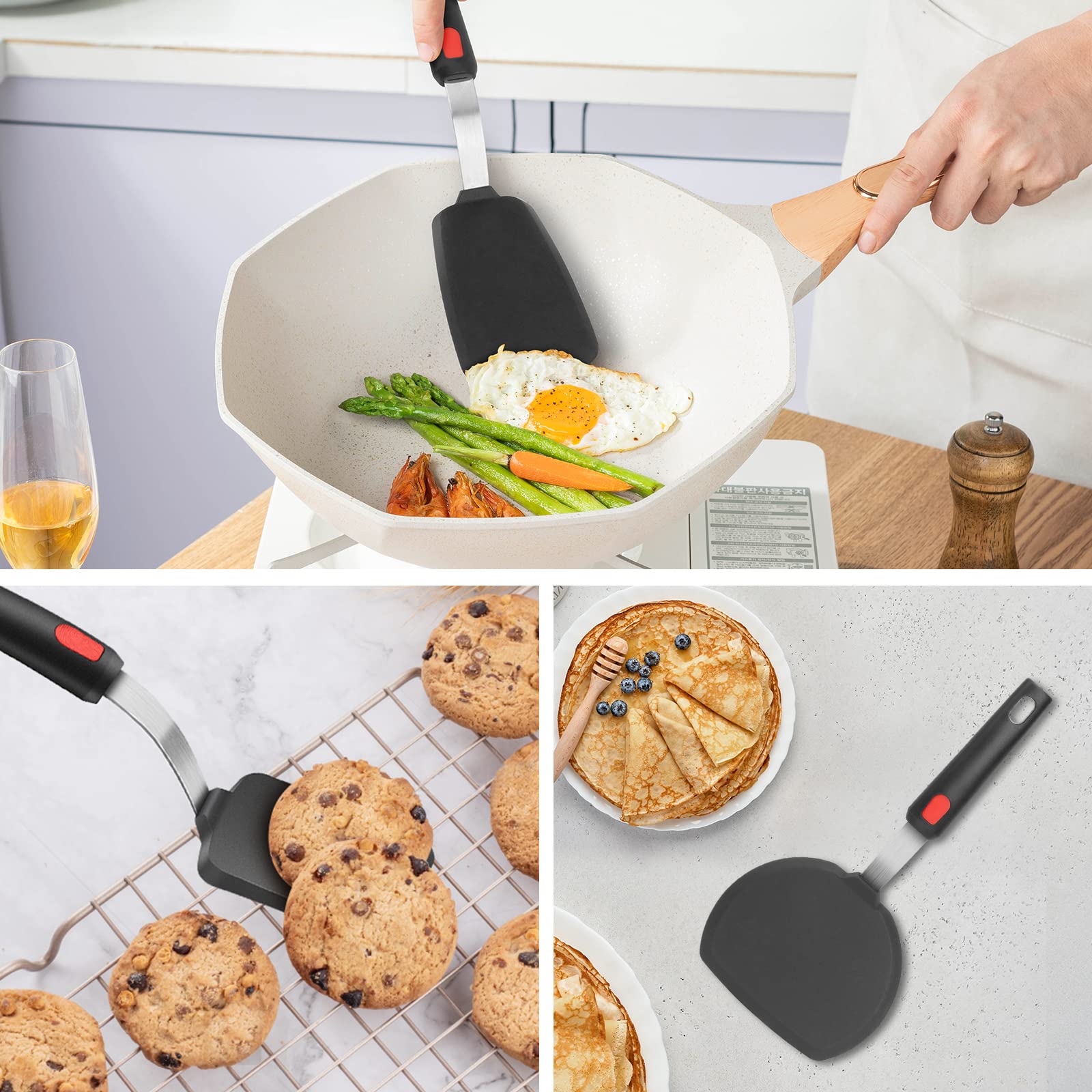 HOTEC espátula de silicona para galletas, manejo preciso sin dañar masas.