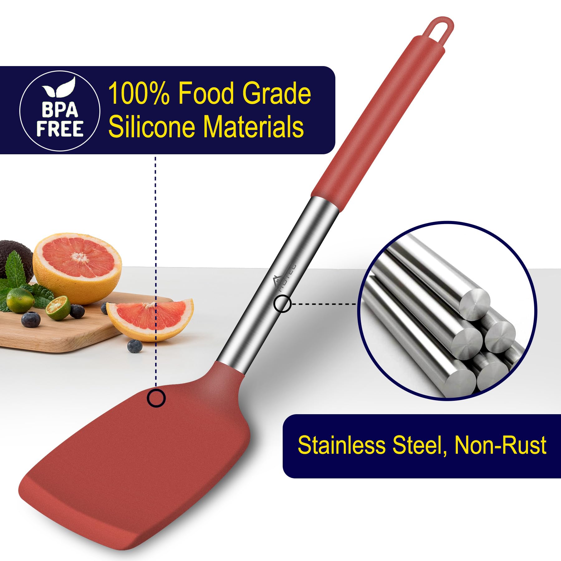 HOTEC espátula ranurada de silicona, ideal para escurrir sin rayar superficies.