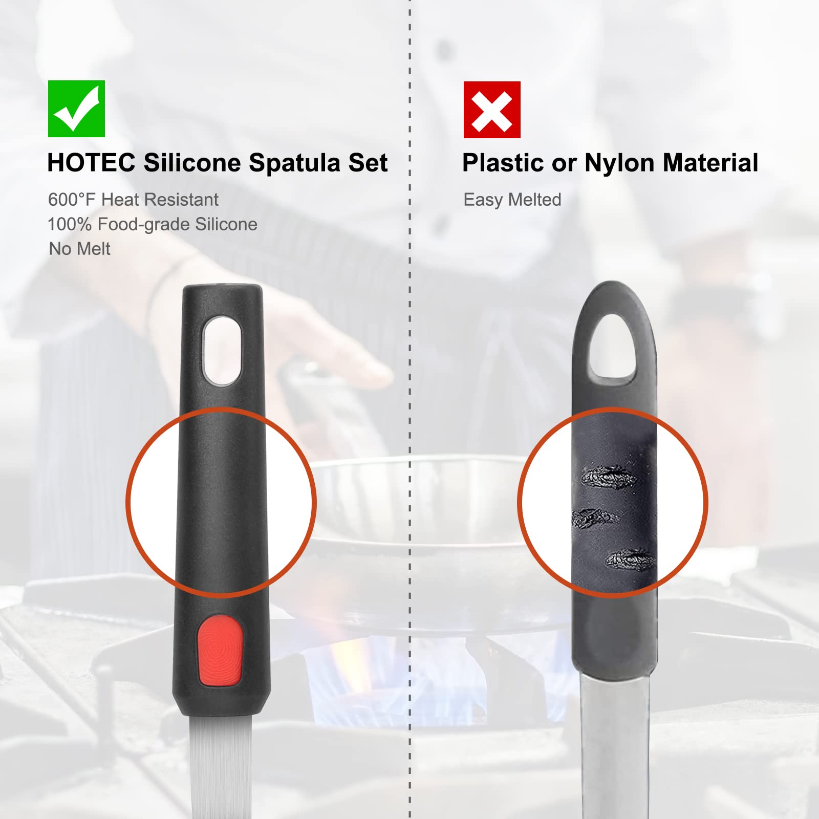 Espátula HOTEC resistente a 600°F para cocinar a alta temperatura.
