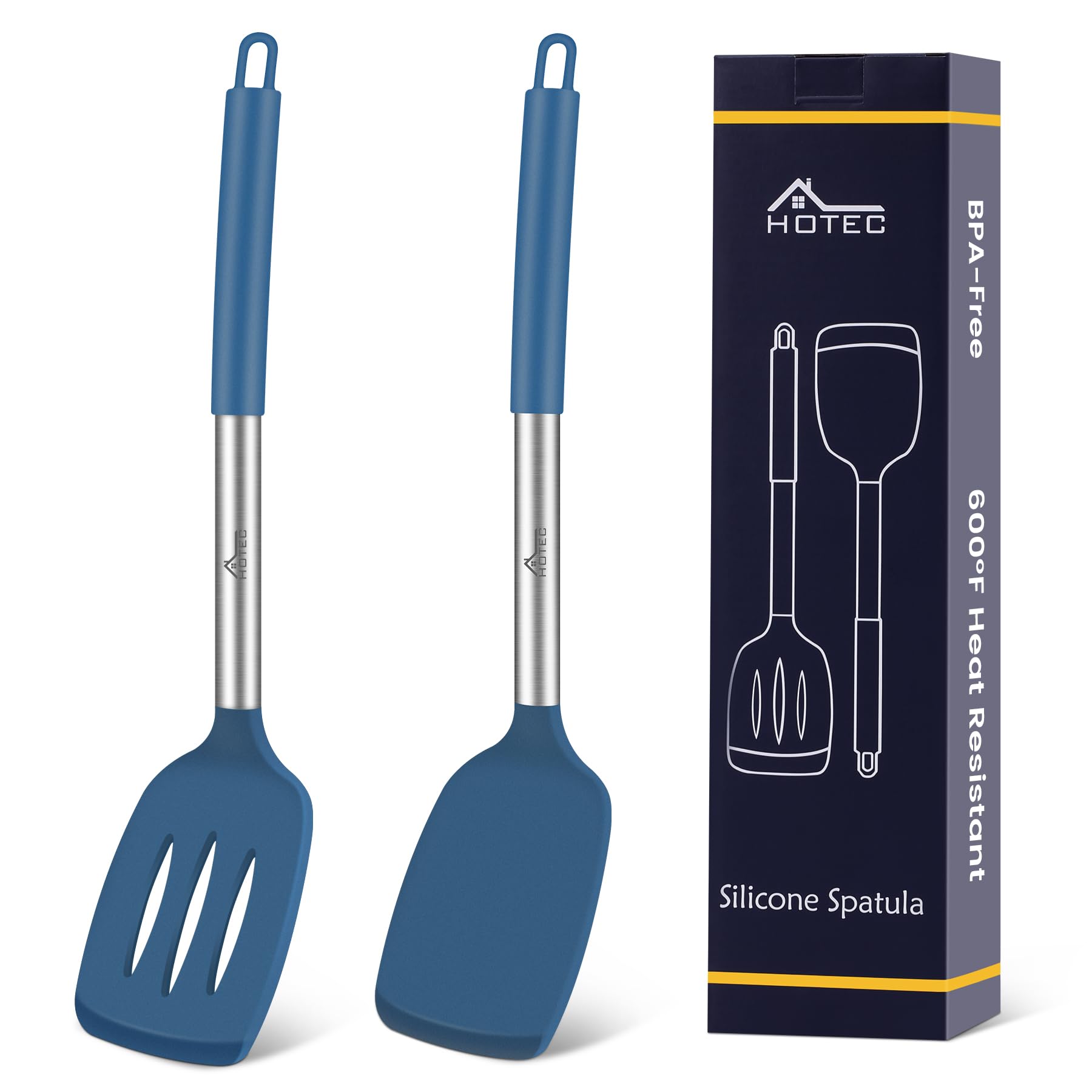 HOTEC espátulas de silicona, juego de 2, resistentes al calor para sartenes antiadherentes.