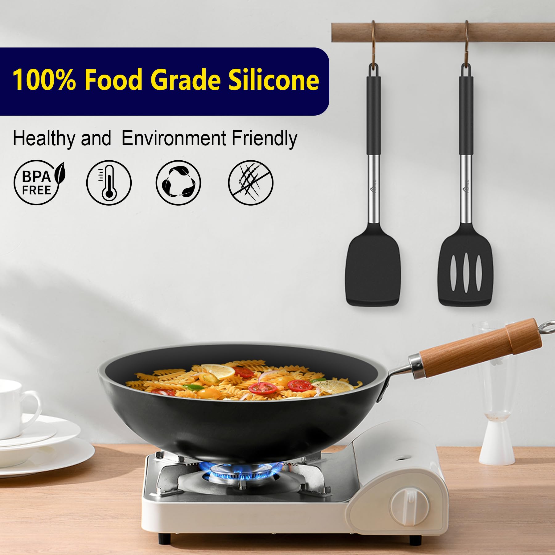 HOTEC espátulas de silicona en la cocina diaria, prácticas y duraderas.