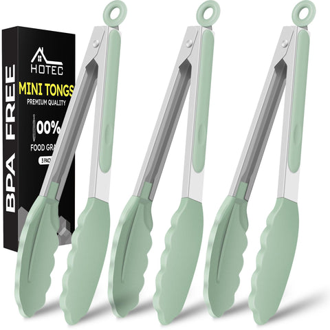 Pinzas HOTEC mini silicona verde para ensaladas, fáciles de usar y seguras en la mesa.