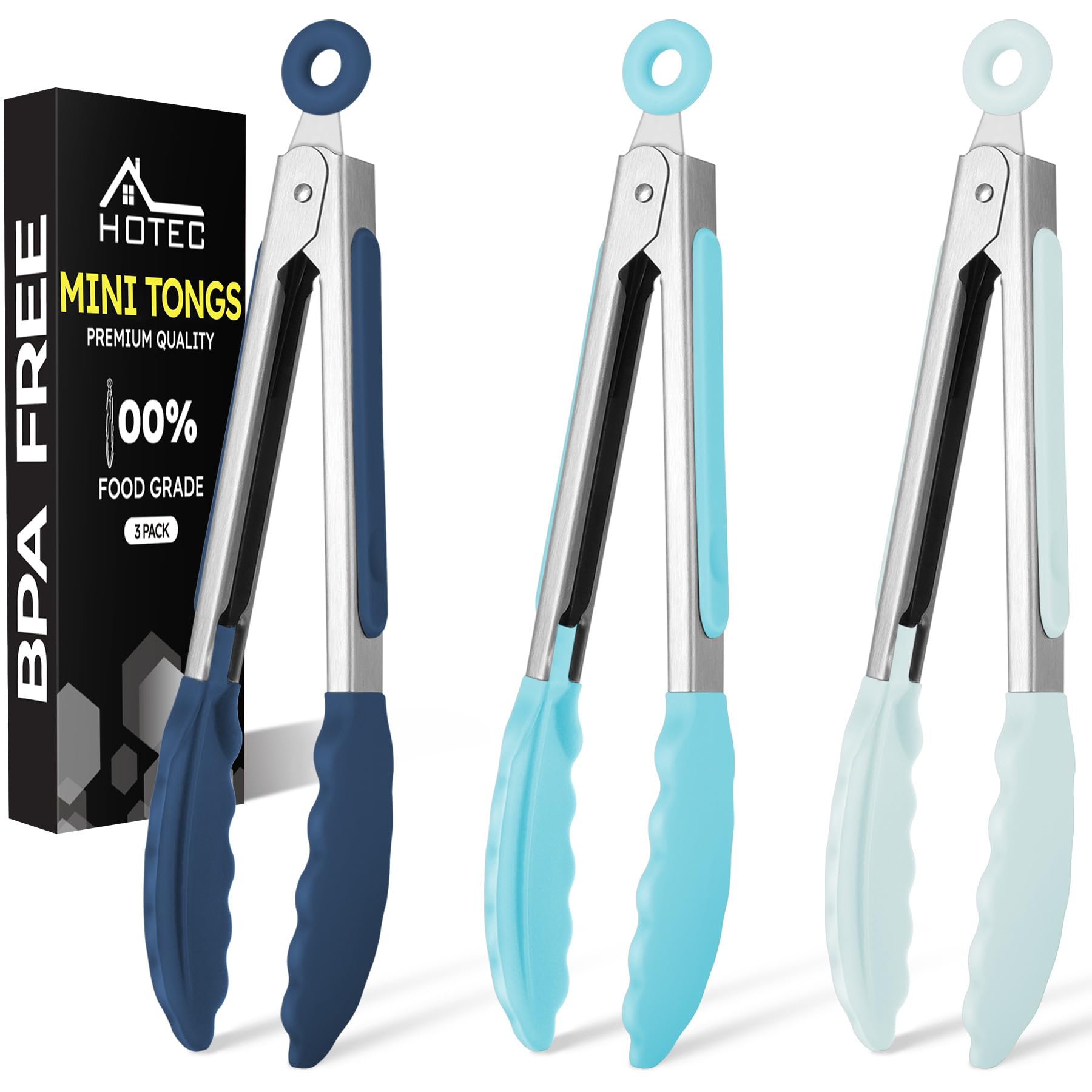 Hotec mini-tenazas silicona azules para servir ensaladas con control preciso