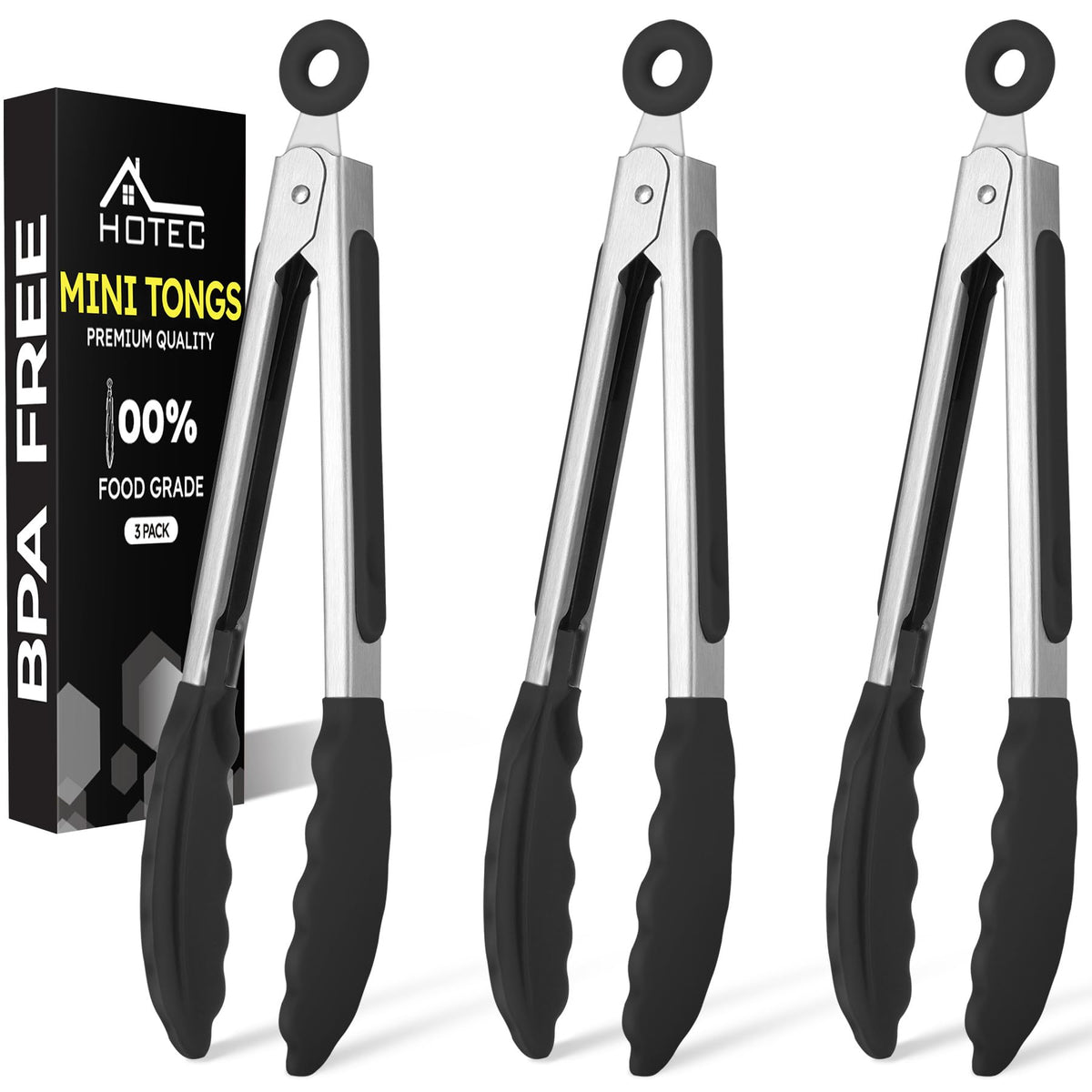 Pinzas mini Hotec de silicona para cocina 7 pulgadas, ideales para servir ensaladas.