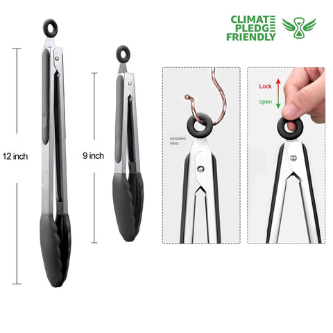 Pinzas HOTEC de 12 pulgadas, acero inoxidable, alcance seguro para grill y bandejas
