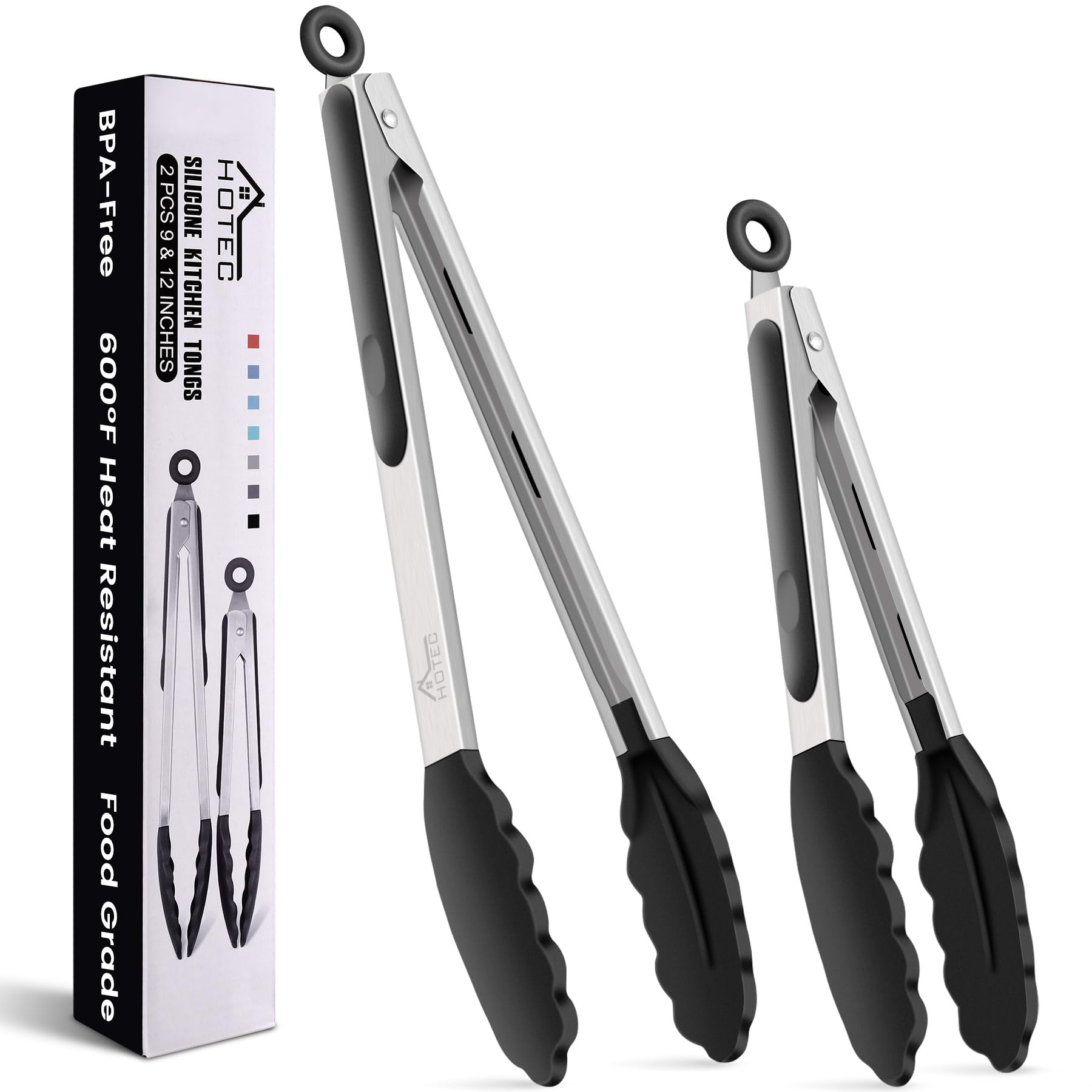 Pinzas HOTEC de 9 pulgadas, acero inoxidable, ideal para asar y voltear alimentos con precisión