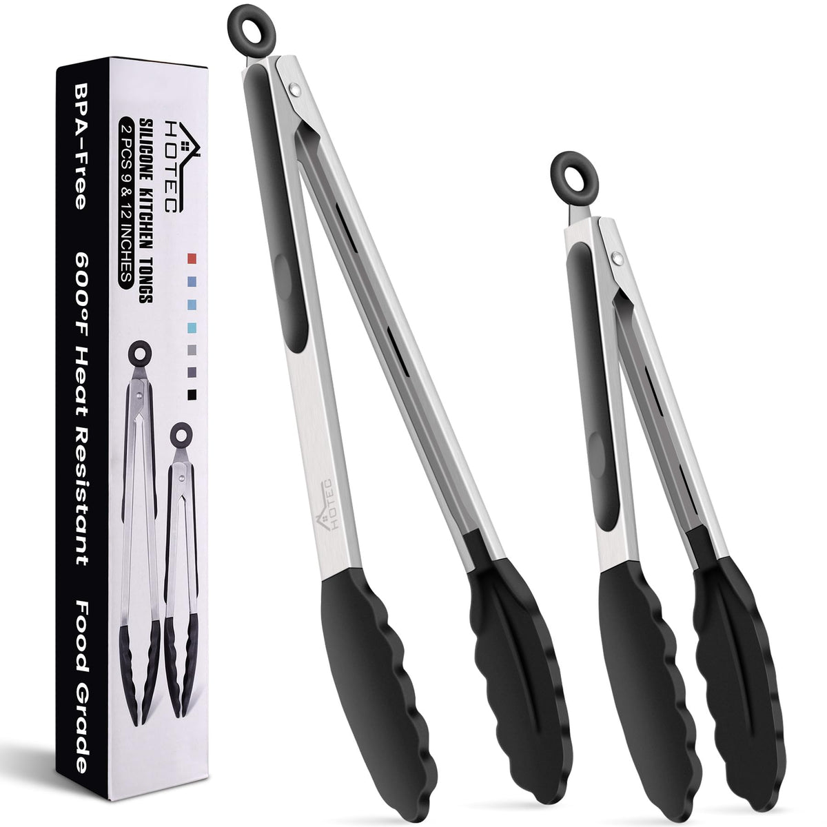 Pinzas HOTEC de 9 pulgadas, acero inoxidable, ideal para asar y voltear alimentos con precisión