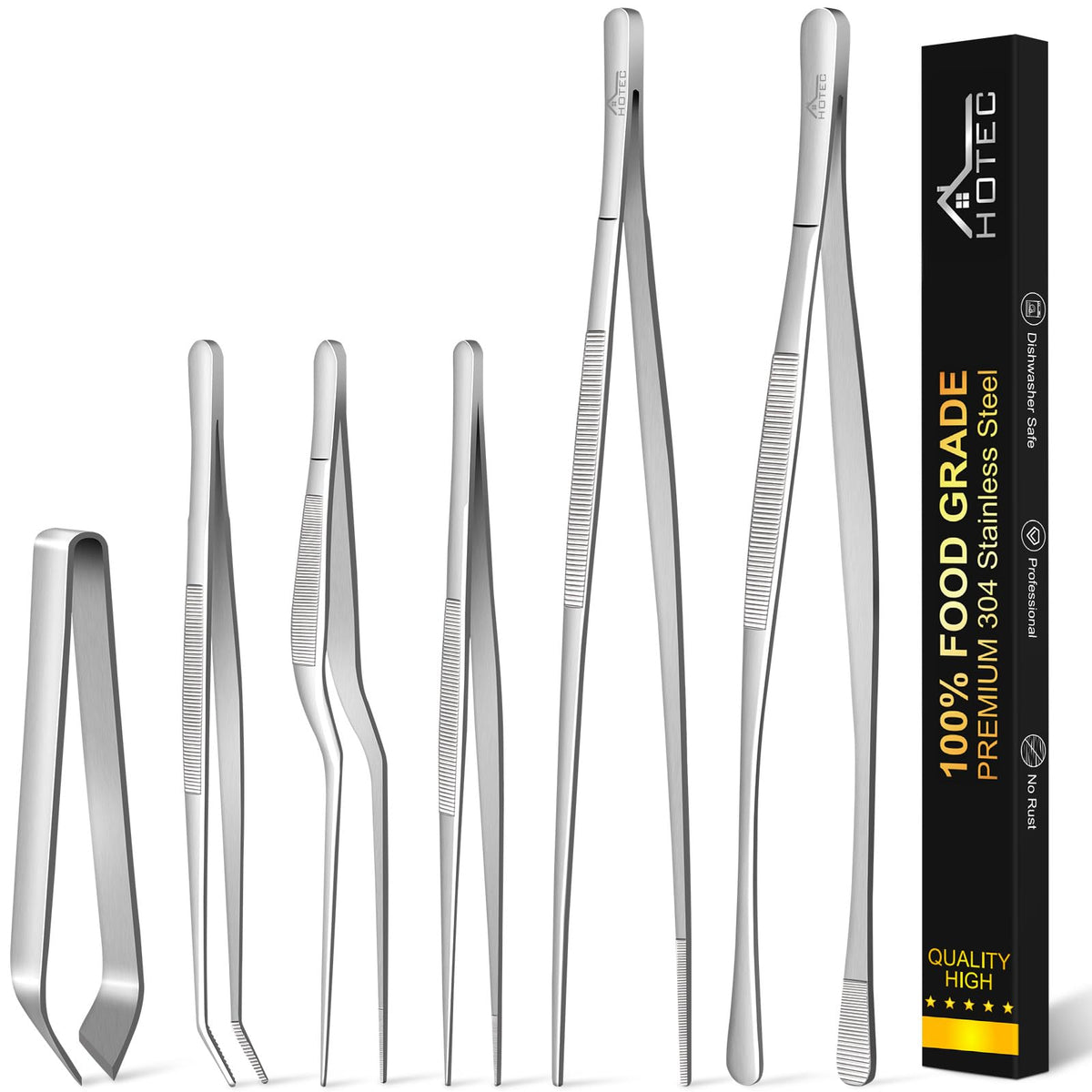 HOTEC pinzas de cocina acero inoxidable 12 pulgadas, agarre preciso para cocinar.