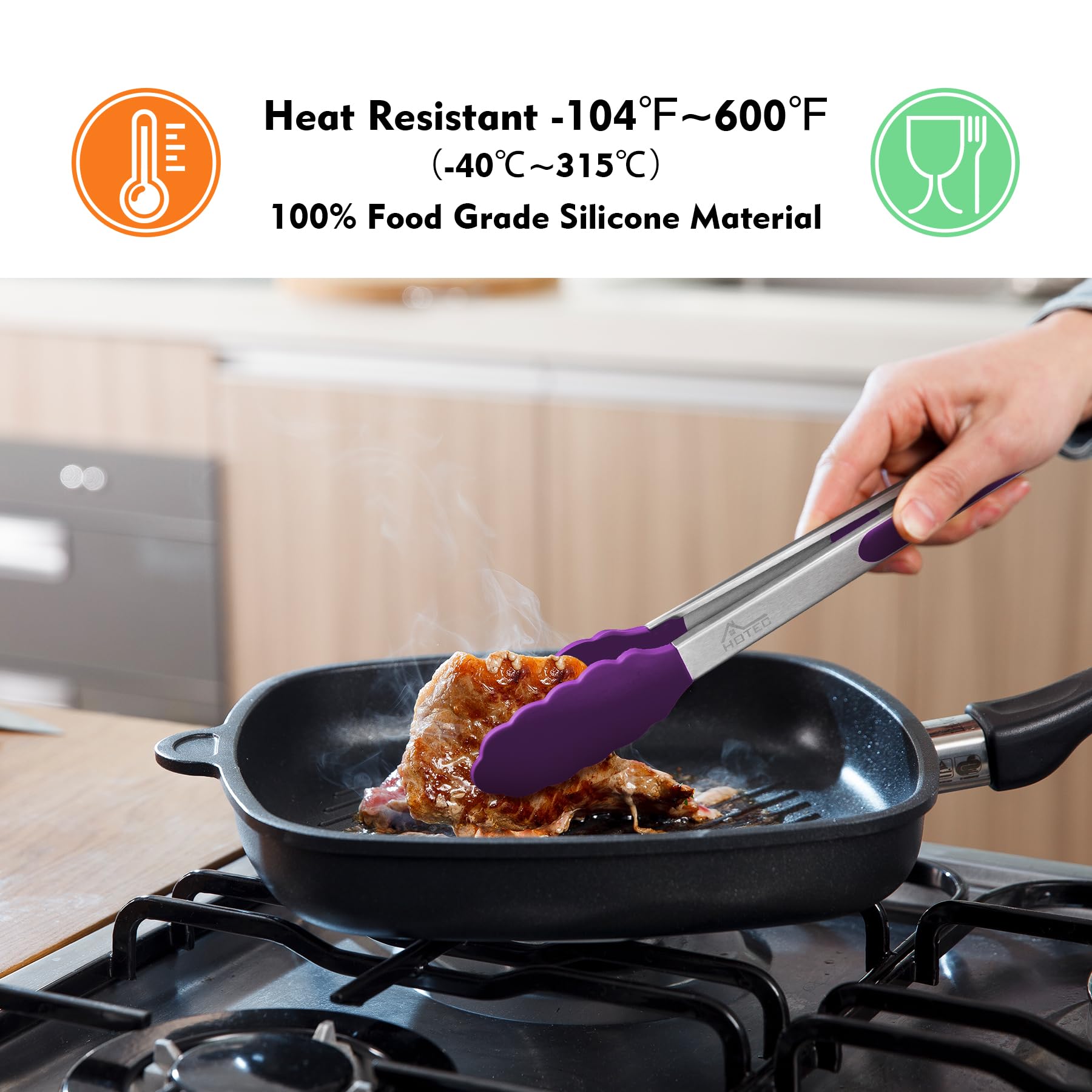 HOTEC pinzas de cocina en acero inoxidable 12 pulgadas para porciones grandes